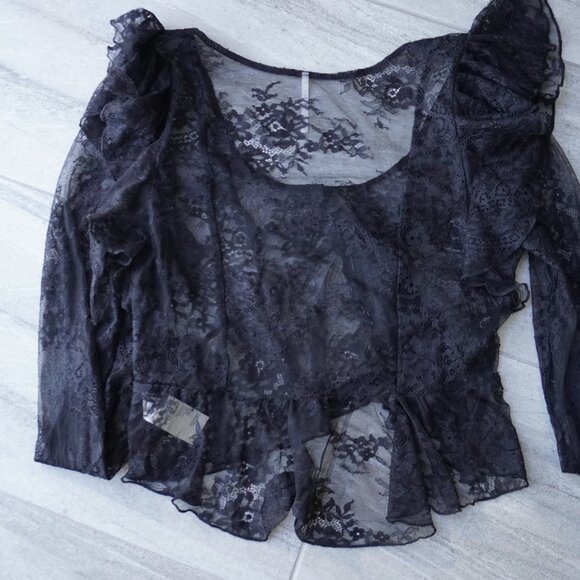 Free People Bella Lace Top – Black Sheer Lace, Size Small - Picture 11 of 11